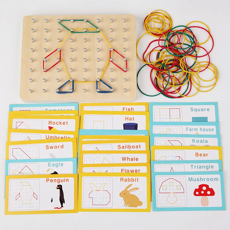 Custom Baby Wood Shape Cognition Puzzle Nail Board Game Educational  Educational Pattern Cards Graphic Creative Toys For Kids