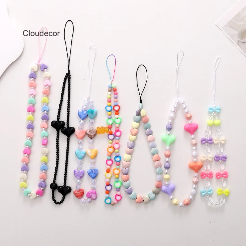 Женский ремешок с бусинами в форме сердца для мобильного телефона