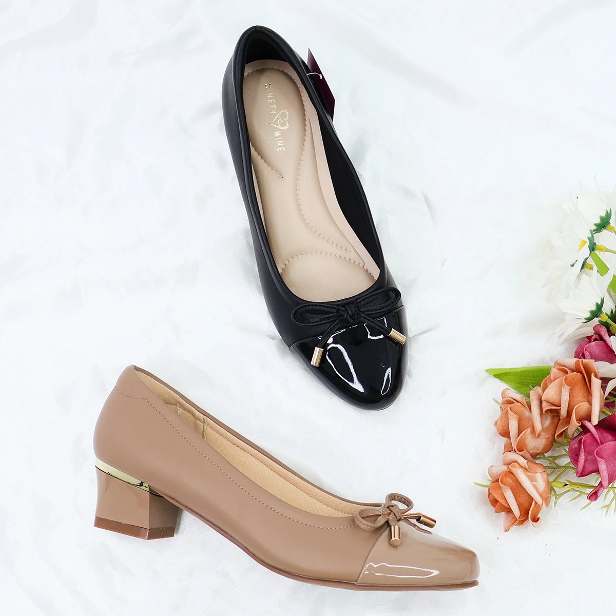 2023 OEM ODM NEW arrivals bowtie Design round Toe chaussure  footwear block Heels Ladies Dress Shoes Pumps for Women