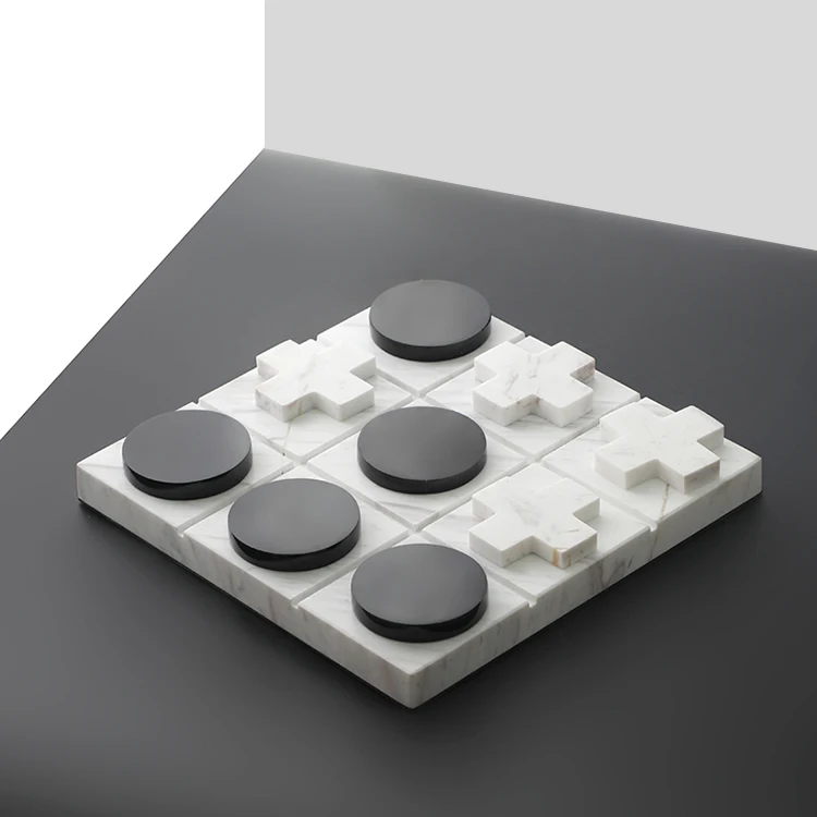 2022 Custom white black marble desktop accessories tic tac toe chess pieces board game for home interior
