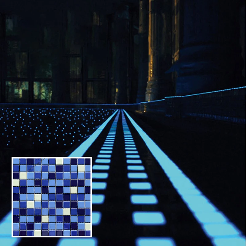 Tile Wholesale 25x25 Blue Luminous Fluorescent Swimming Pool Tiles Mosaic Ceramic Glazed Glow in the Dark Pool Tile