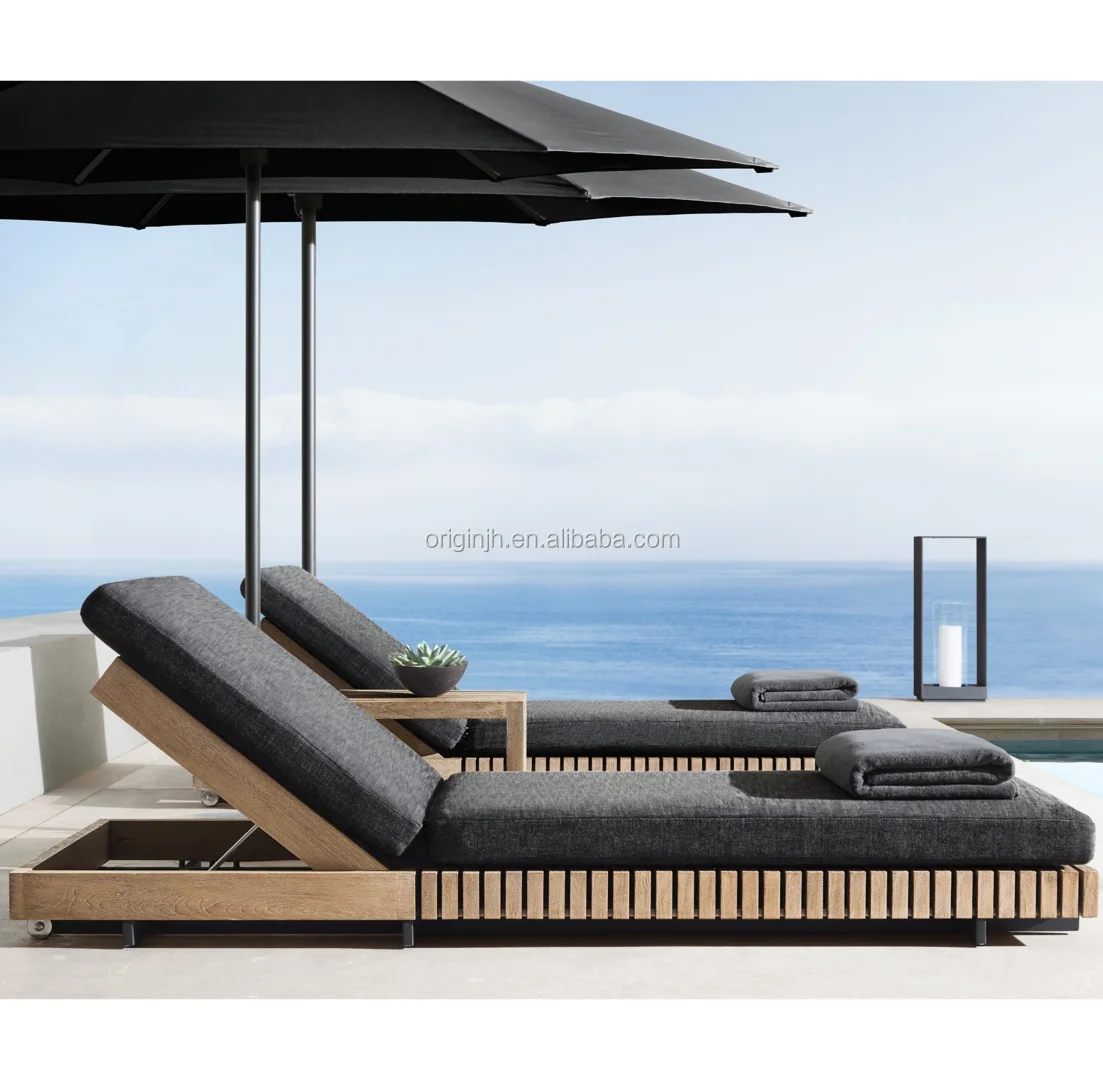 Plain garden patio fashionable luxury solid wood daybed outdoor teak bed pool furniture