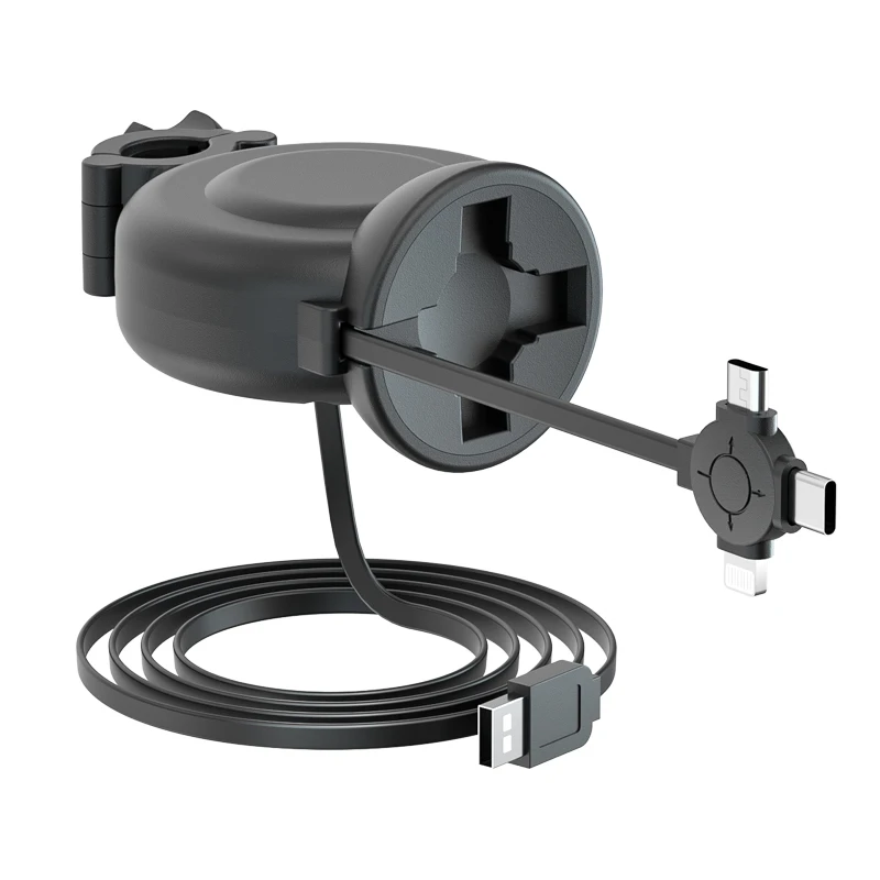 Three-in-one data cable car backrest fixed USB mobile phone charger data cable storage box retractable