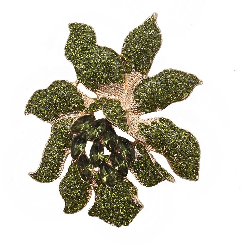 Fashion Jewelry Crystal Rhinestone Orchid Flower Brooches For Women Lady Gift
