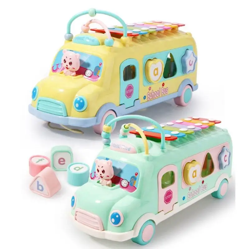 Early Education 6 In 1 Multi Functional Bus Car Toy Whack A Mole Xylophone Sensory Montessori Activity Toys For Baby