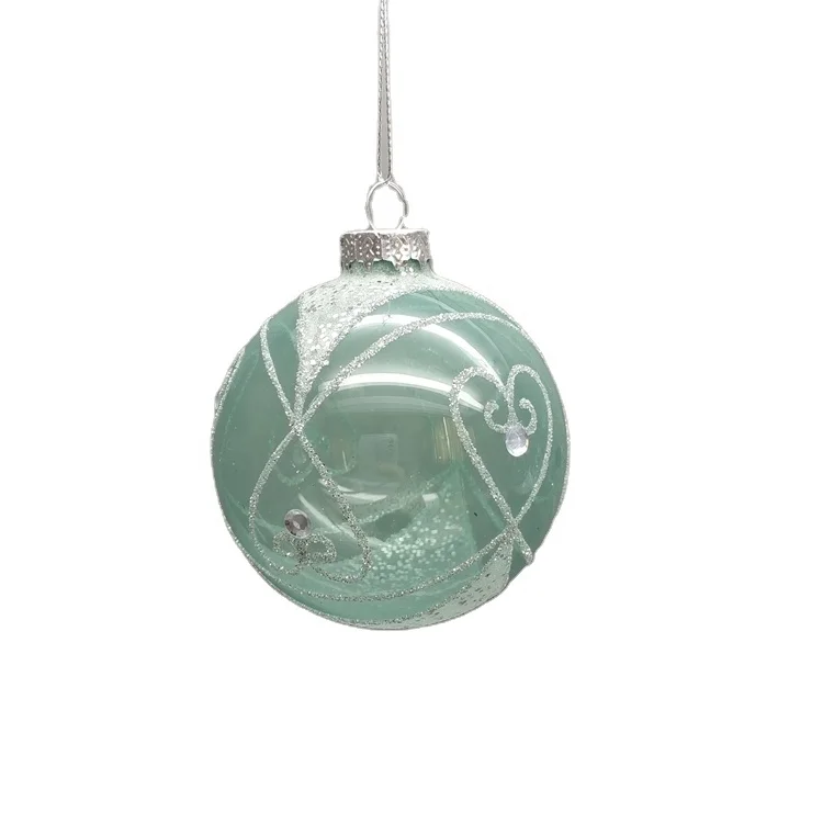 Wholesale Decorative Hanging Ornaments Hand-painted Shiny Glass Balls Custom Designed New Light Green Christmas