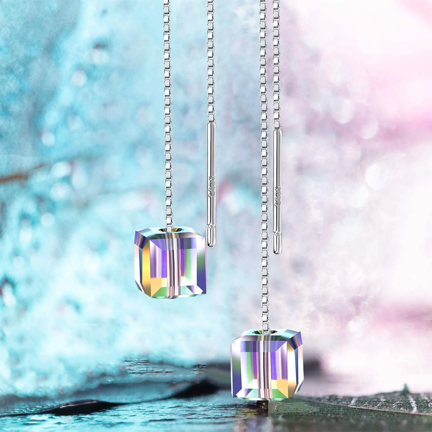 
Hermosa Austria Crystals Earrings Cube Square Dangle Earrings 925 Sterling silver Earrings for Women Jewelry 