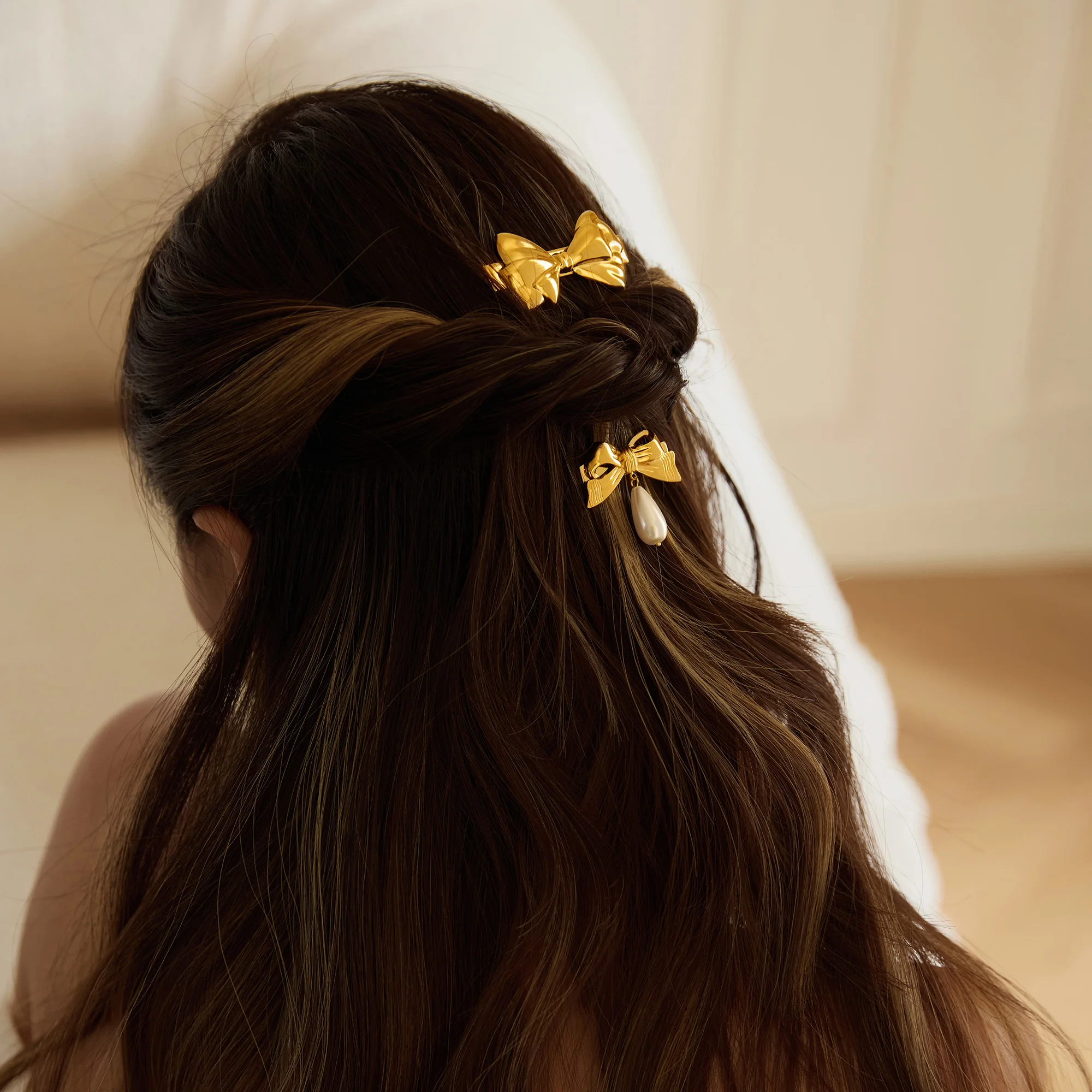 2025 Dazan New HOT Sale INS 18k Gold Plated Stainless Steel Korean Japan Cute Idol Bow Tie Hair Accessories Girl Gift Jewelry