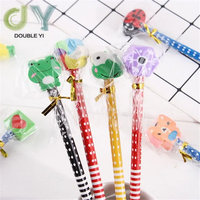 Custom student colorful pencil with cartoon eraser HB  pencil student promotional stationary gift