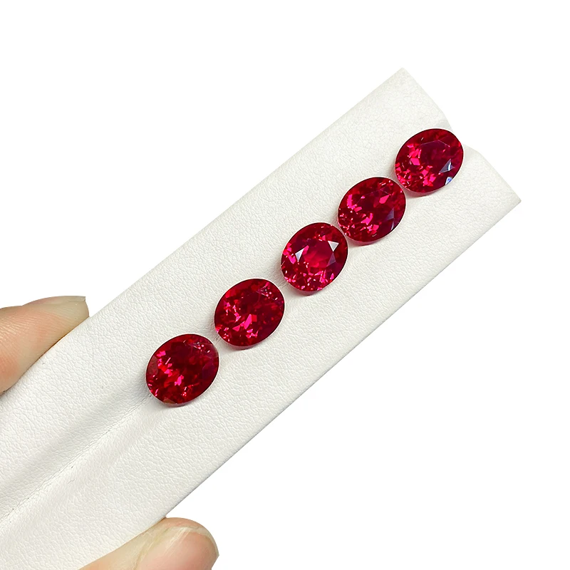 High Qualtity 3A 5A Grade Oval Shape Synthetic Pigeon Blood Red Ruby Bead Loose Gemstones Ruby