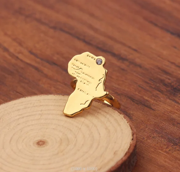 Wholesale fashion hot sale stainless steel jewelry 18k gold adjustable Africa map ring