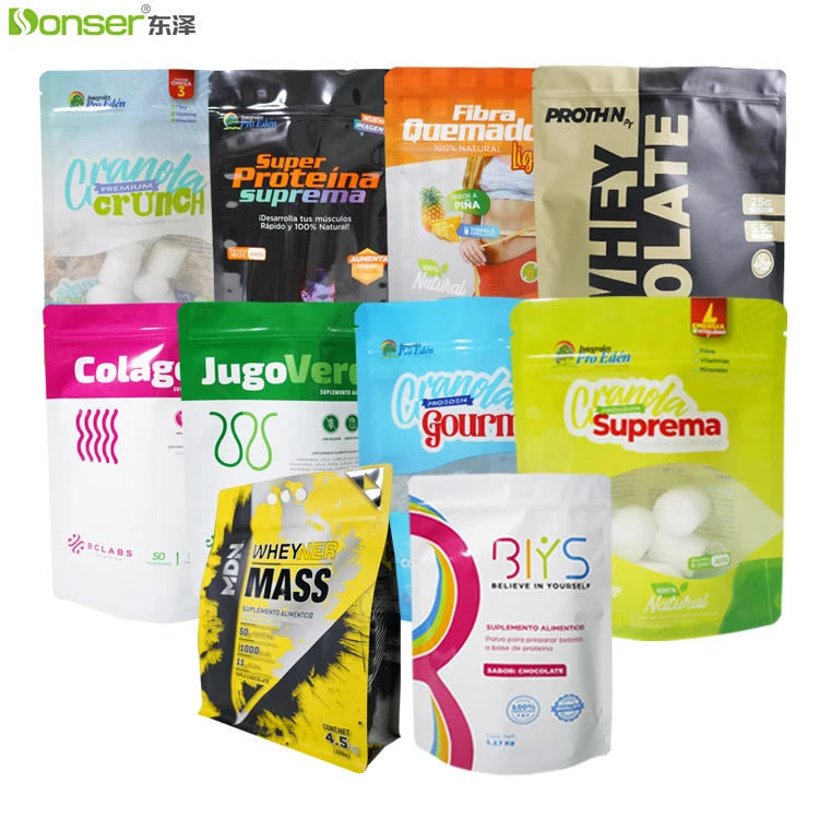 8oz 12oz 16oz 450g 500g 4.2lb 10lb Custom Protein Powder Bags Factory Wholesale Price Stand Up Pouch with Zipper Top for Food