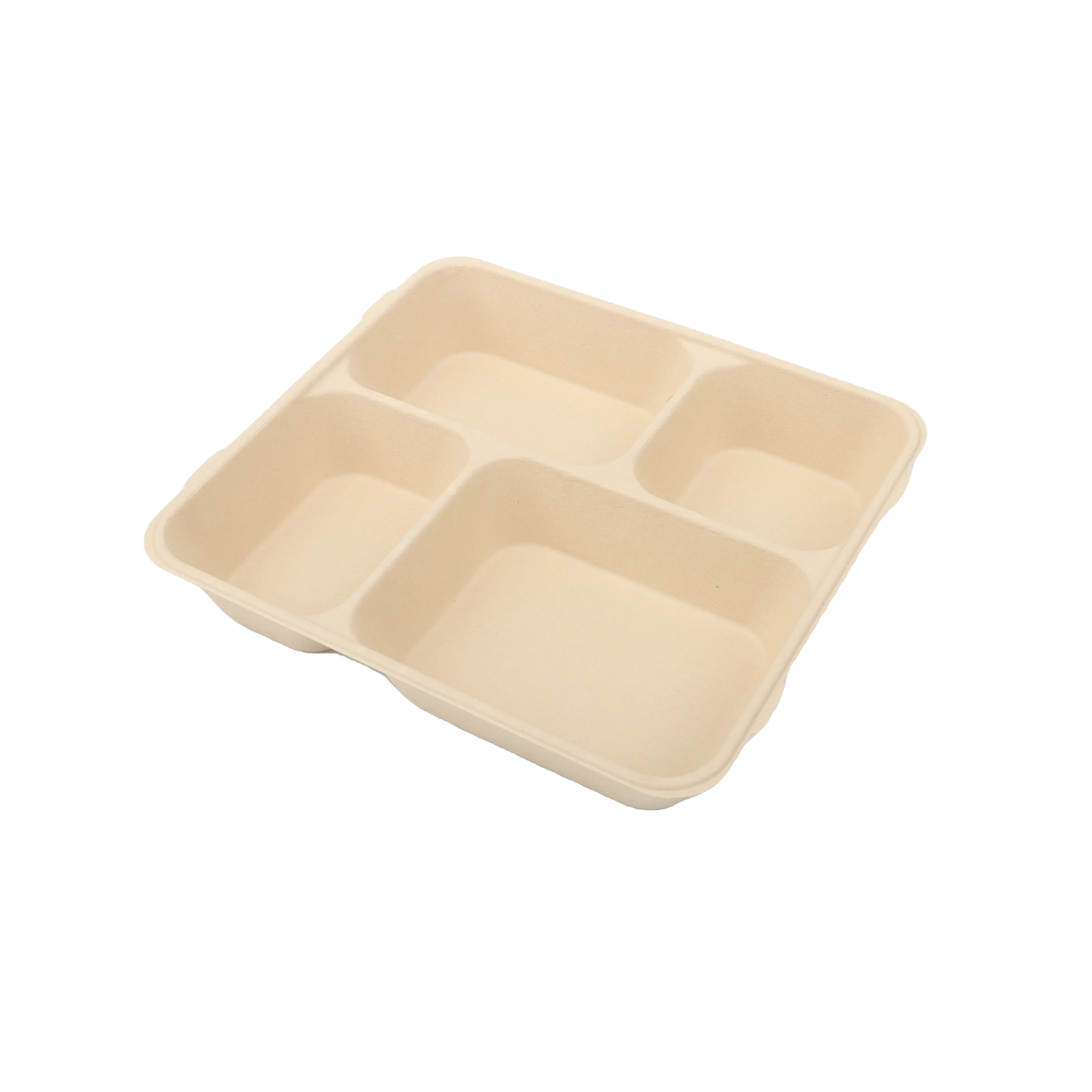 Chinese Factory Manufacture PFAs Free Biodegradable 4 Compartment Trays With Lids