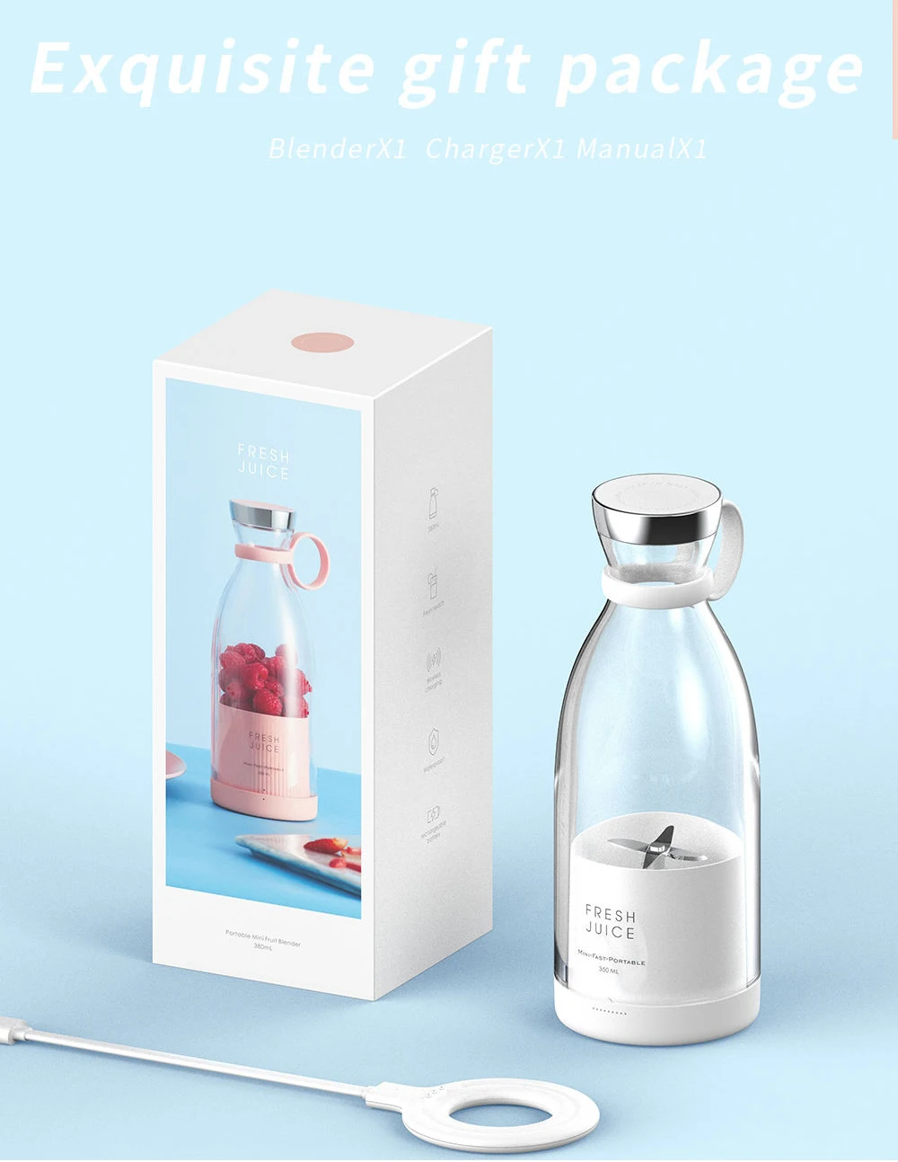 High Quality USB Rechargeable Mini Bottle Juicer Mixer Blades Household Low Noise Juicer Blenders Glass Extractor