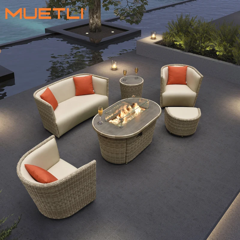 Luxury Leisure Room Garden Furniture Metal Fire Pit Table Outdoor Modern Rattan Sofa For Office