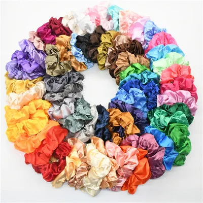 Hot Selling 47 Colors Elastic Big Pink Scrunchy Thin Red Pastel Custom Satin Scrunchies For Hair