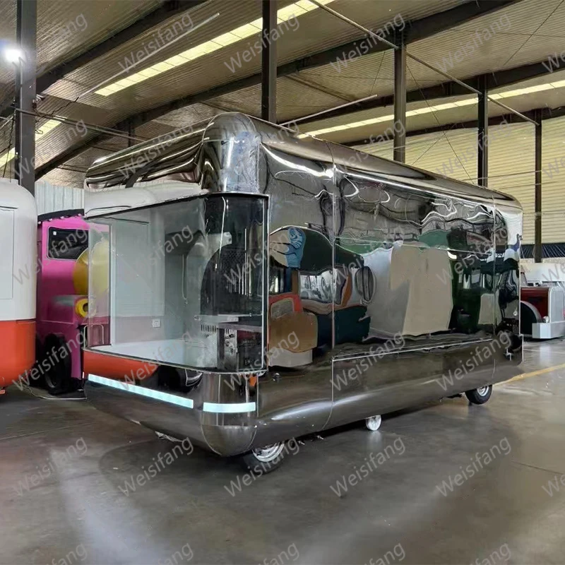 High Quality Square Shape With Full Stainless Steel Kitchen Equipment Food Truck Milk Tea Coffee Mobile Street Food Trailer