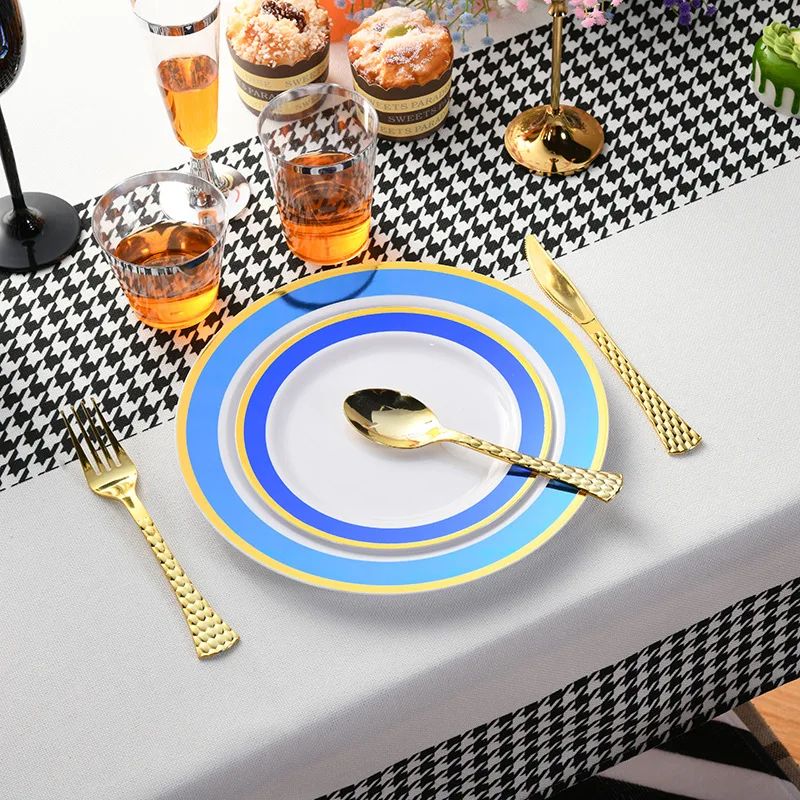 Custom Logo Factory Direct Sales Disposable Dinner Plate Sets For Party PS Plastic Tableware Dinnerware Set