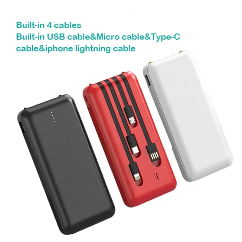 2022 New Products Factory Selling Delicate Li-polymer Battery Pack Slim Light ROHS Smart 10000mAh Power Bank With Four Wires