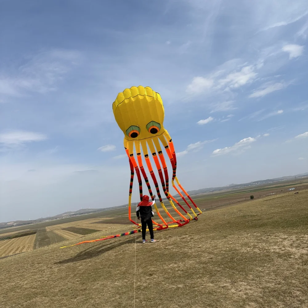 Easy to Fly Parent Child Interaction Octopus Kite in the Breeze 3D Soft Kite Skeletonless 15m Animal Tear Resistant Kite