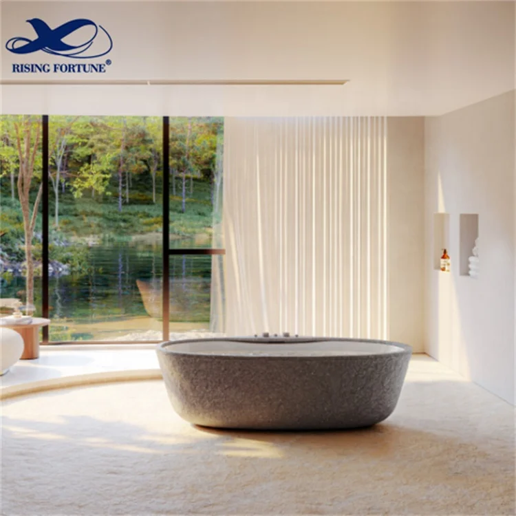 Modern Carved Natural Stone Bathroom Bath Tub Free Standing Black Marble Bathtub