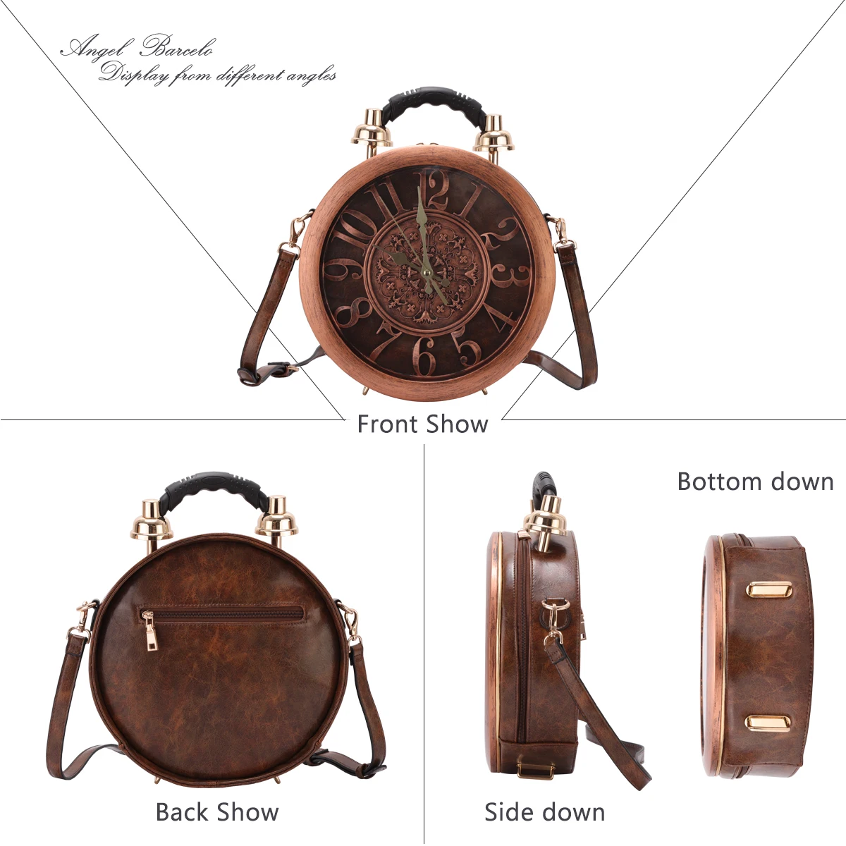 Angelkiss Bolsas Femininas Bolso de Lujo Women Crossbody Clock Modeling Messenger Bag Pu Leather Luxury Clutch and Handbag