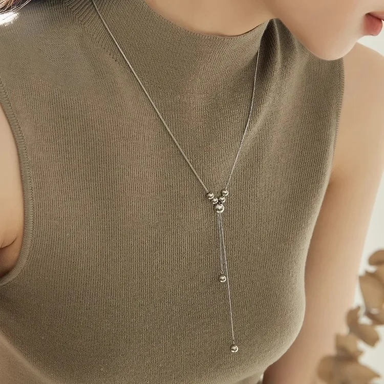 Autumn And Winter Sweater Chain Waterproof Not Fade Stainless Steel 18K Plated Gold Silver Drawable Adjustable Long Necklace