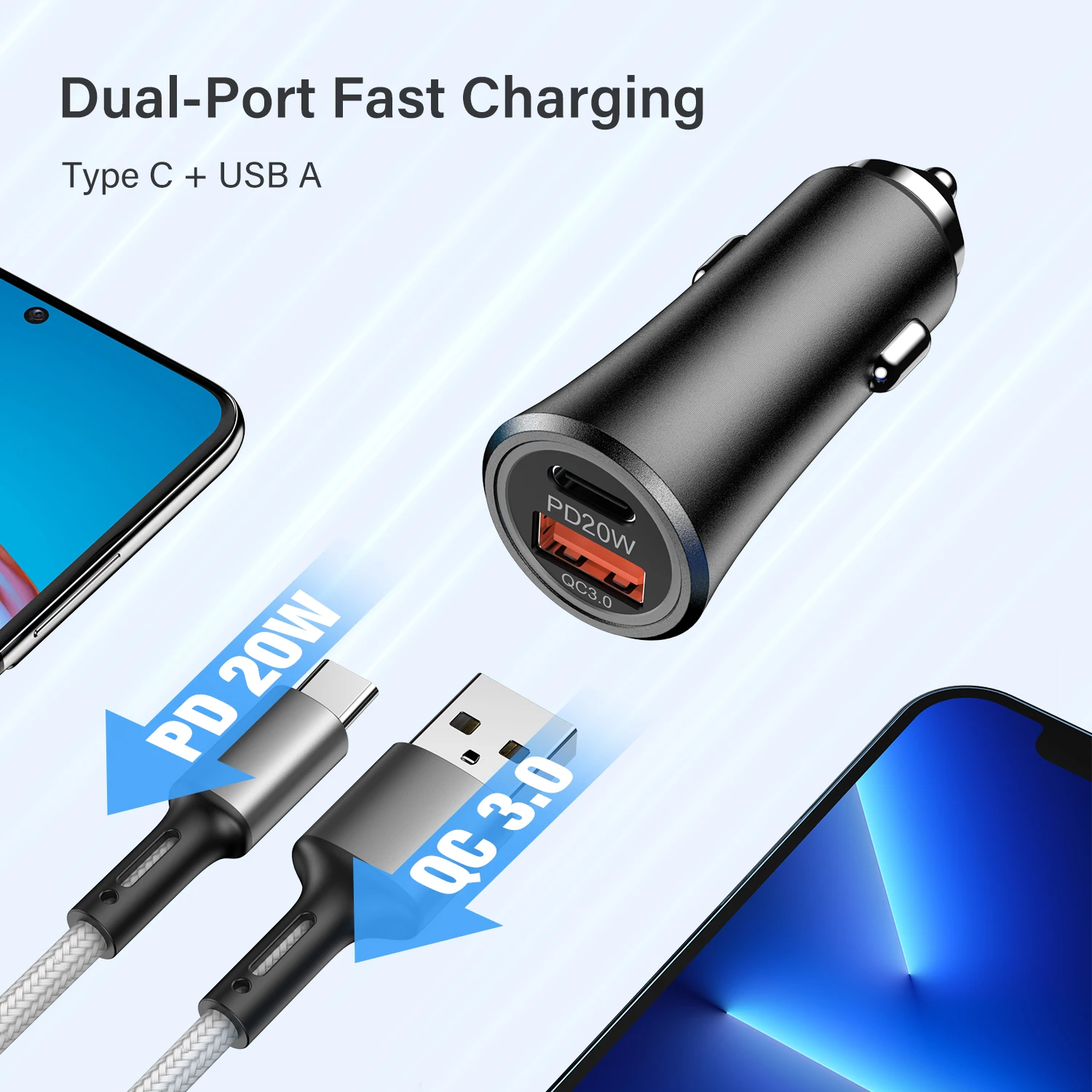 3D UV 42.5W Car Charger USB Type C Fast Charger QC 4.0 3.0 PD Quick Charging for iPhone 14 13 Max Mobile Phone Charger