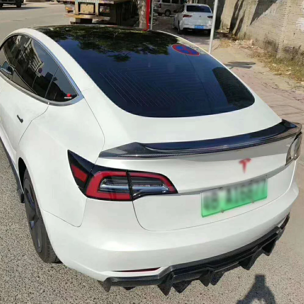  WuFoo для Tesla Model 3 карбоновый спойлер V Style задний автомобиля супер большой крыла