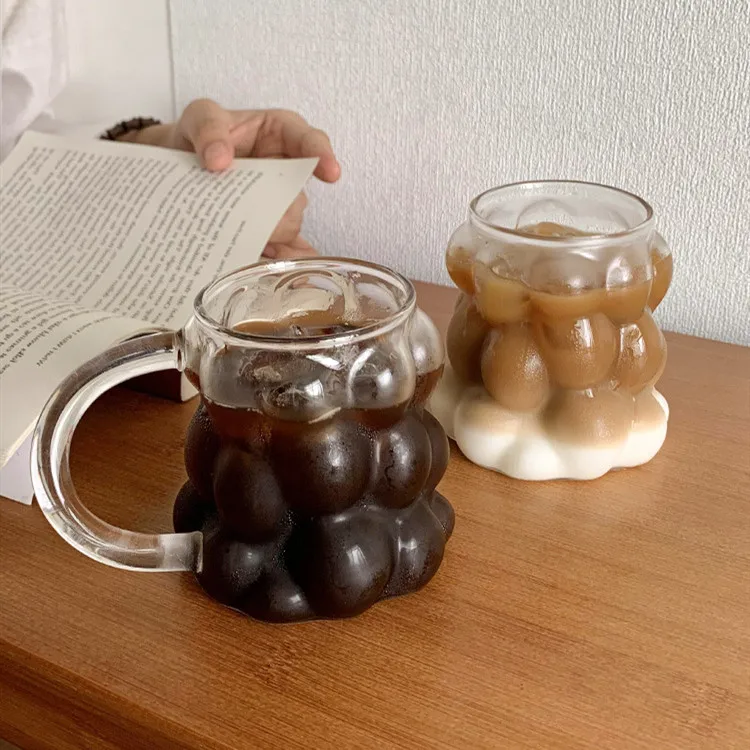 Creative Vintage 13oz Transparent Grape Shaped Glassware Borosilicate Glass Mug With Handle For Sublimation