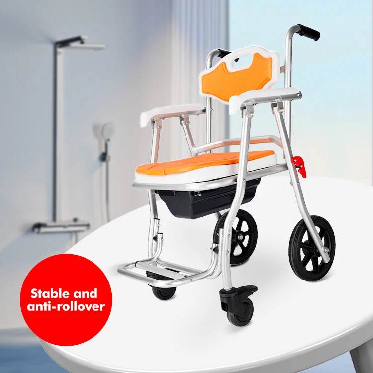 New arrival bathroom safe equipment foldable elderly shower chair wholesale folding commode toilet chair for elderly