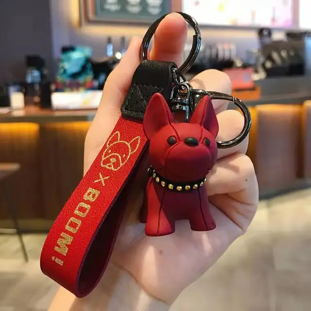 Wholesale Cartoon Cute Animal Puppy Dog Keychain PU Leather Dog Keychains for