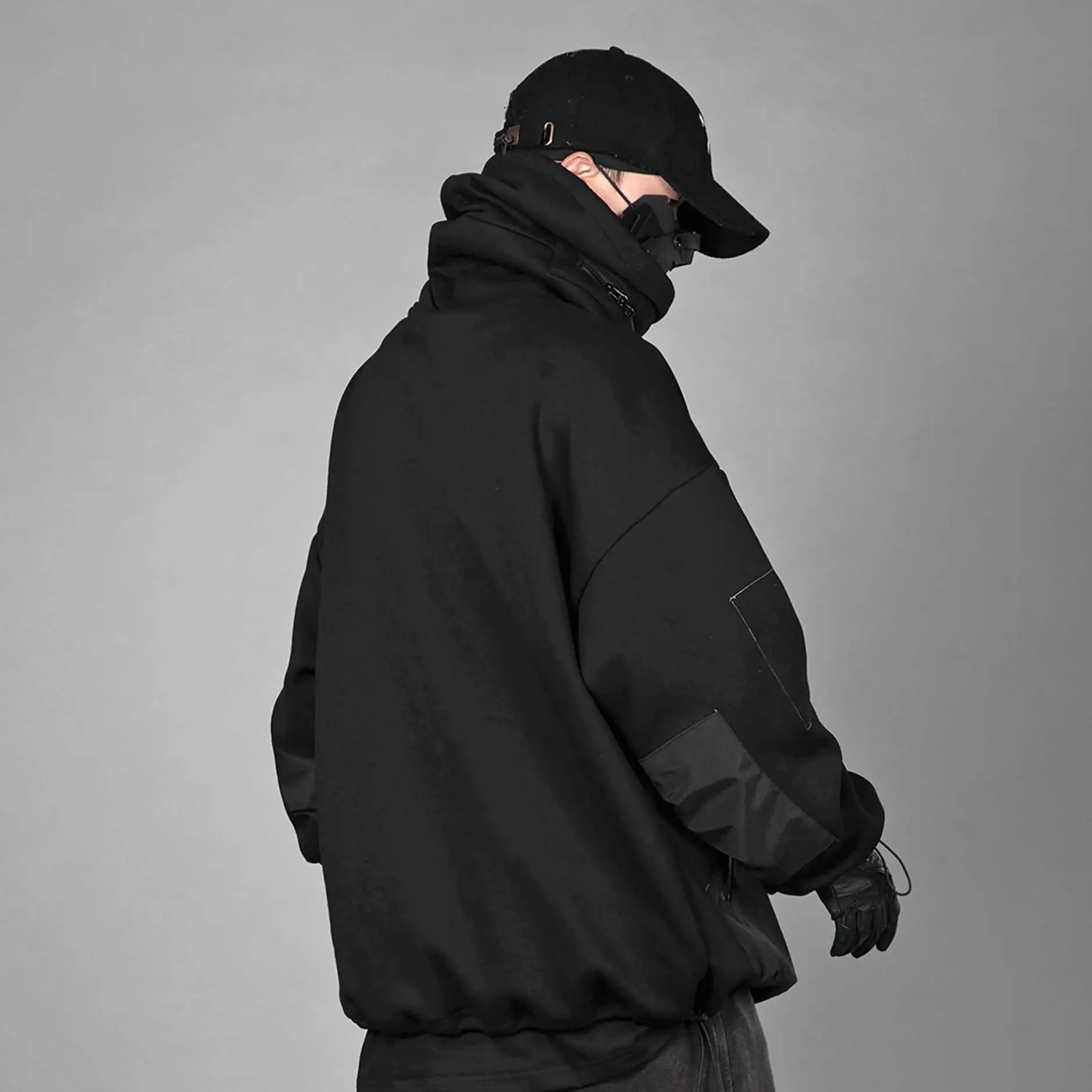 DOVEN OEM Custom Logo Design Full Face Cover Masked  Heavyweight Hoodie Color Block Sherpa Fleece Oversized Ninja Hoodies
