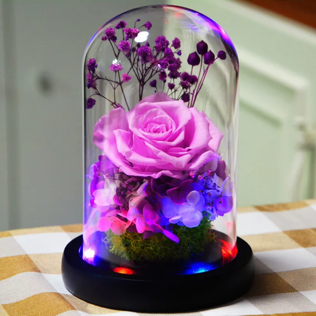 sweet blue rose lamp real preserved rose in glass dome, enchanted  forever flower night light for valentine anniversary gift