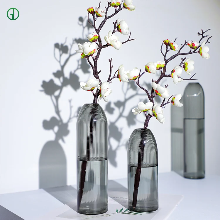 Simple Glass Stripe Light Luxury Bud Vase Creative Modern Living Room Flower Arrangement Decoration Indoor Dry Flower Decoration