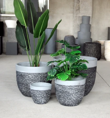 2020 Popular Fiber Clay Planter  Pot Set flower pots in bulk with stone pattern