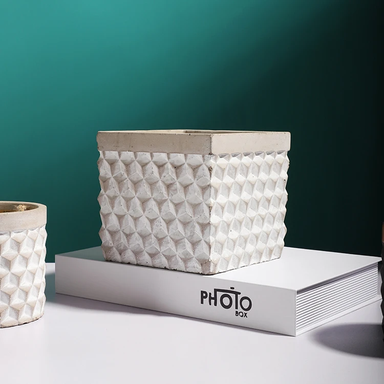 Hand curved design square shape cement flower pot home decoration indoor outdoor plants pots