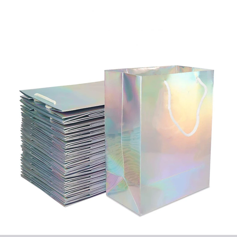 Fancy gradient holographic color cosmetic makeup clothing packaging bag skincare clothes t shirt shopping gift paper packing bag