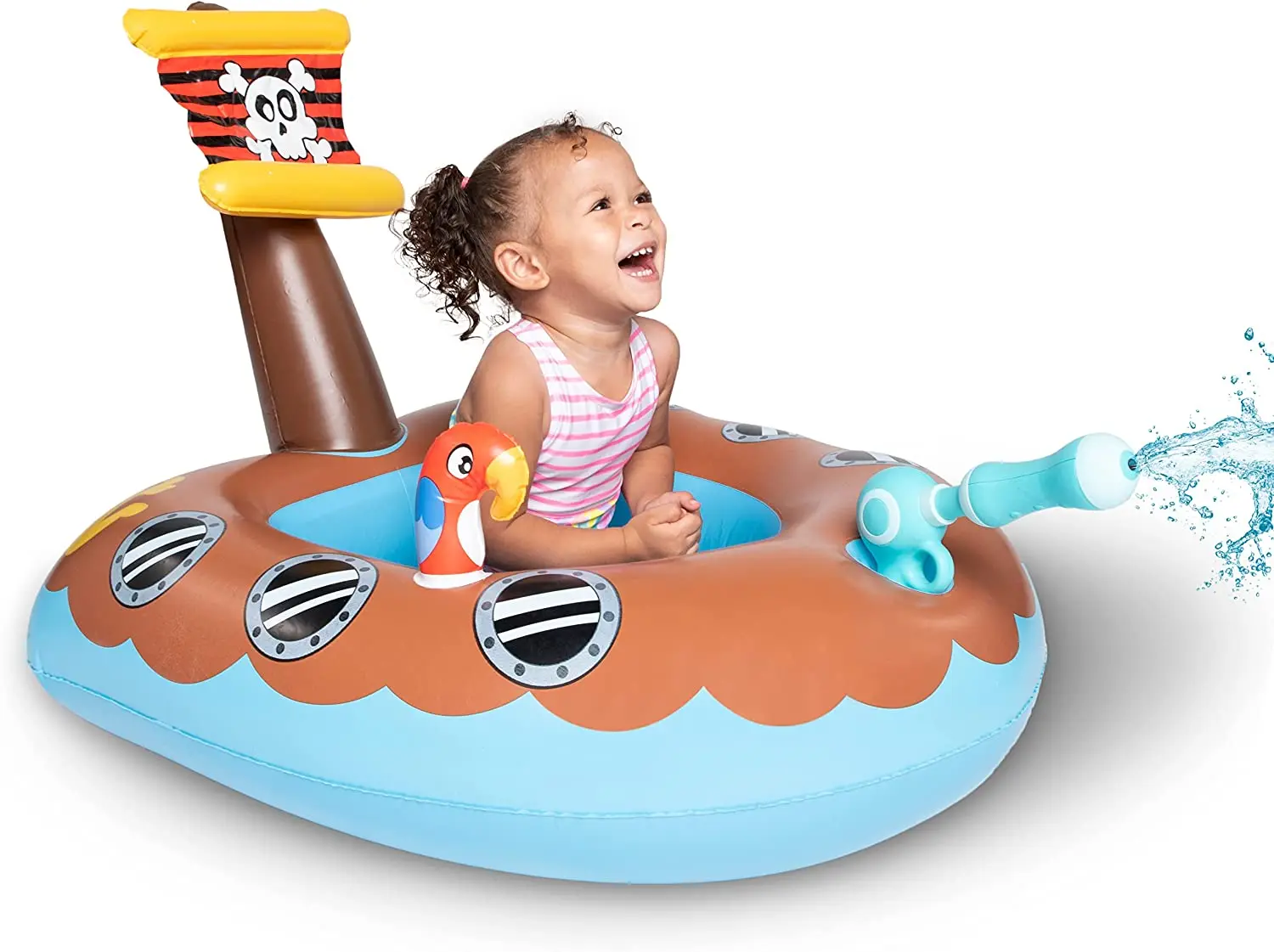 Summer Party Water Blaster Inflatable Pirate Boat Baby Float with Squirt Gun Inflatable rider for Kids