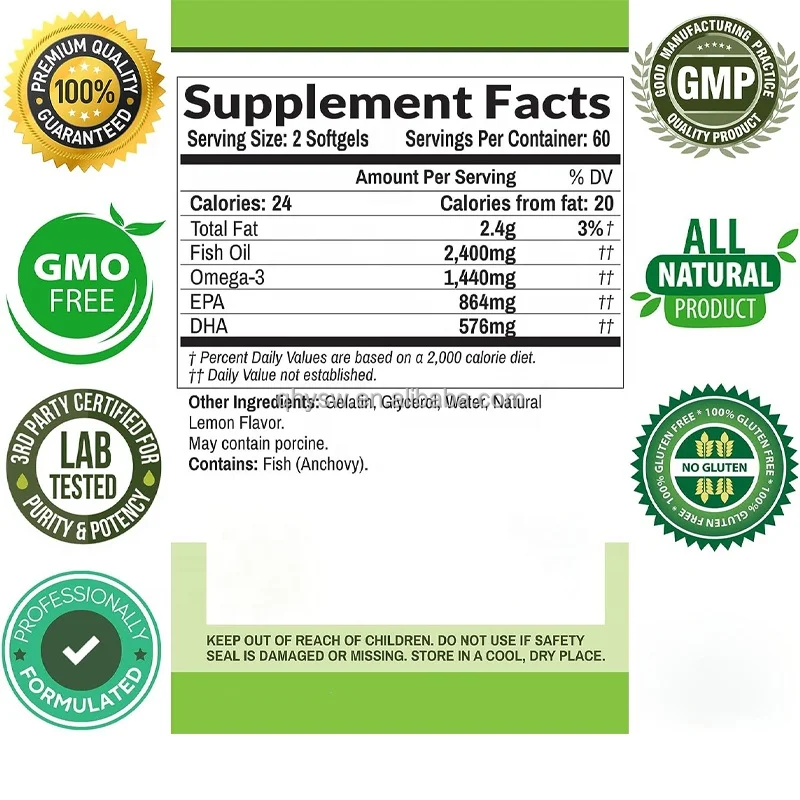 OEM ODM Cod Fish Oil Eye Booster Omega 3 DHA Softgels Support Brain Eye Health Brain Fish Oil Supplements