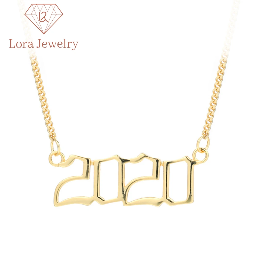 Персонализированные нержавеющая сталь год рождения кулон ожерелье позолоченное год рождения номер ожерелье с подвеской, подарок на день рождения