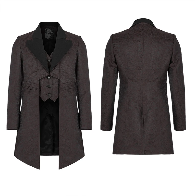 WY-1179 PUNK RAVE Steampunk Jacquard Coat Men Winter Punk Jacket Long Winter Coat OVERCOAT Trench Plain Dyed Open Stitch Regular