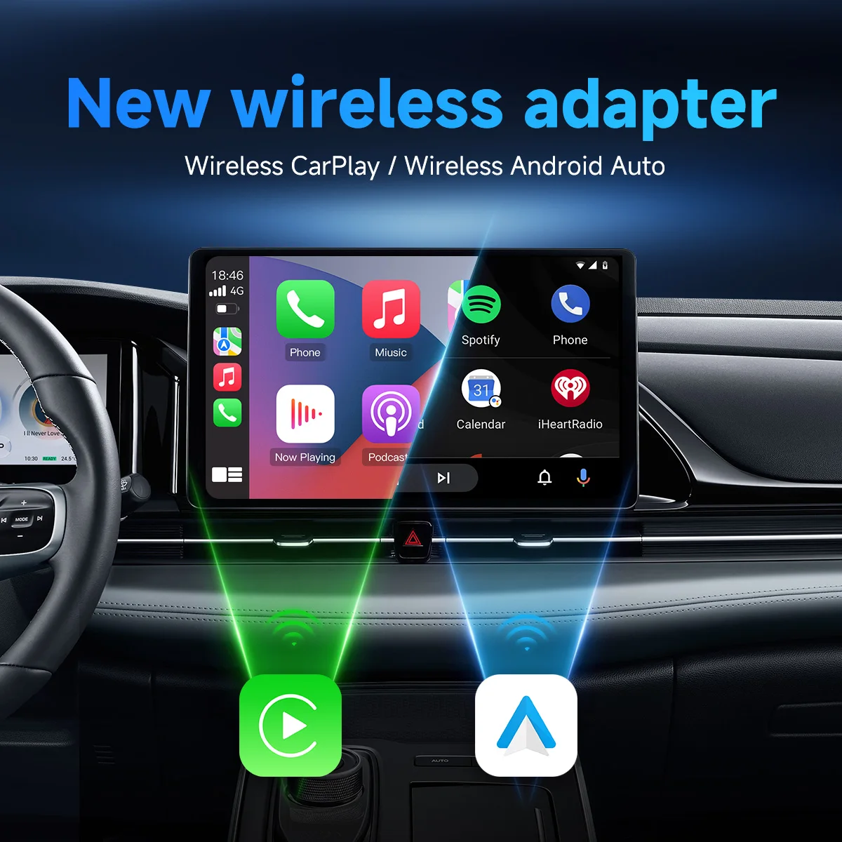 2024 the Magic Box Wireless CarPlay Android AUTO Multimedia Video Box 4G Cellular,QCM6125,8 core Android 13,Built-in Navigation