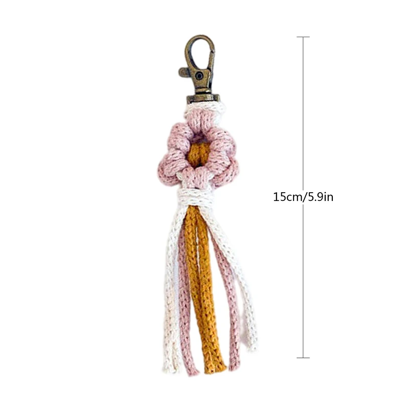 Woven Macrame Boho Bohemian Daisy Flower Tassels Keychain Handmade Crochet Flower Key Chains Handbag Fashion Pendants & Charms