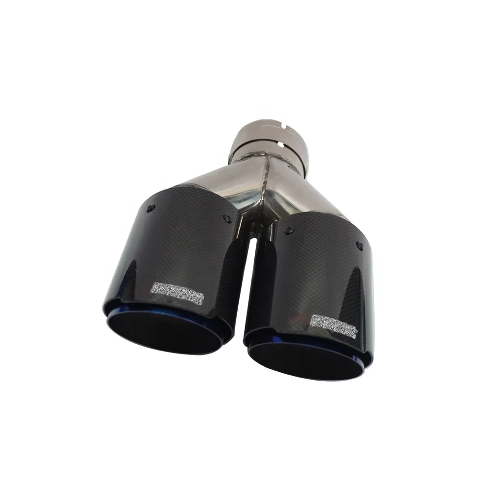 
Dual Carbon Fiber + Stainless Steel Burnt Blue Universal Auto For Akrapovic Exhaust Tip Double End Pipe for BMW BENZ VW Golf 
