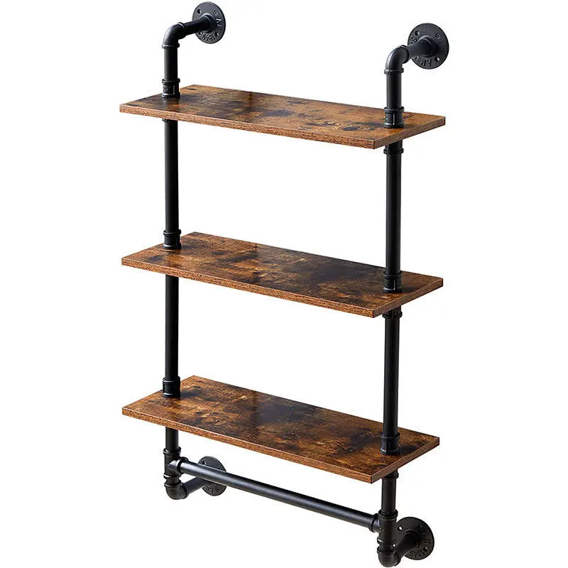 Industrial Pipe Floating Bathroom Shelves with Wood Planks Wall Mounted Rustic 3 Tier  Wood Shelf  Towel Rack Shelf Over Toilet