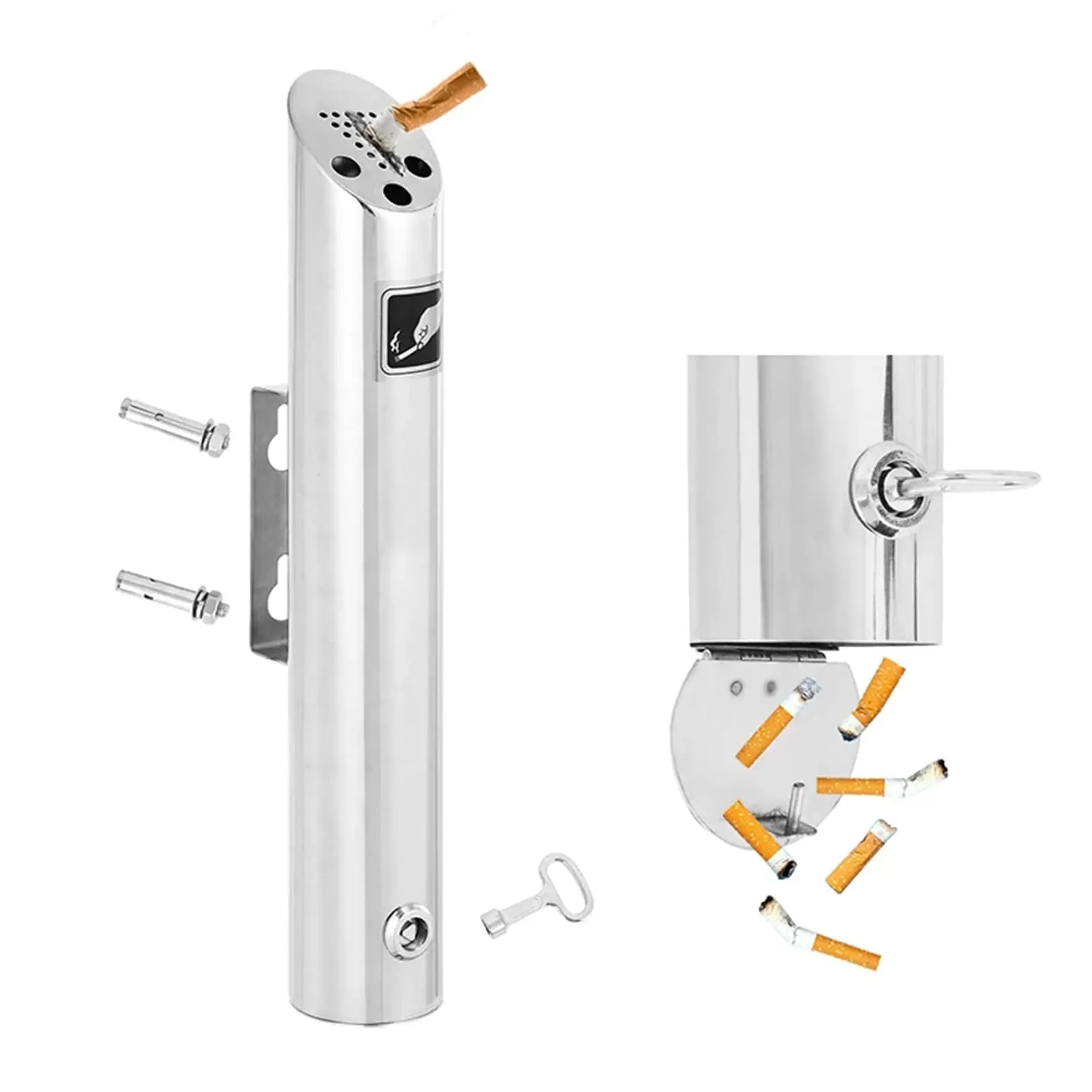 Stainless Steel Cigarette Bin Suitable for Outdoor Wall Mounted Ashtray In Communal Smoking Areas Cigarette Disposal