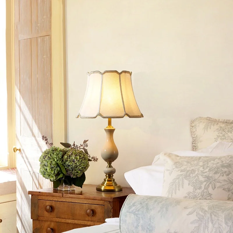 Modern minimalist bedroom bedside table study desk creative warm light luxury ceramic decorative copper table lamp