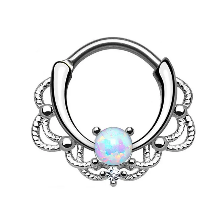 Rose gold nose ring Opal inlaid Indian nose clip piercing jewelry fashion woman nose piercing