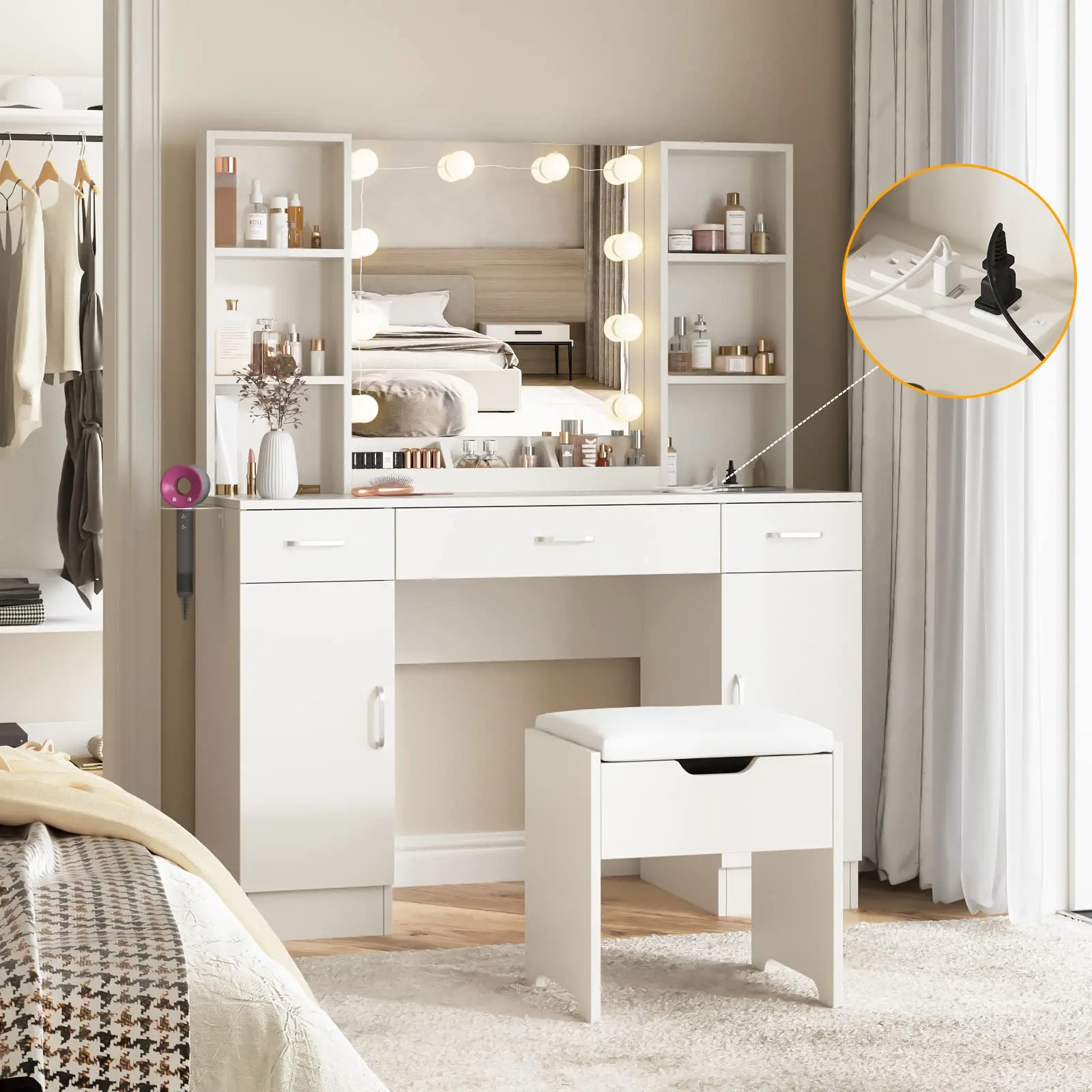 black and white bathroom vanity furniture book shelf wooden for kids metal crystal mirror home office for girl